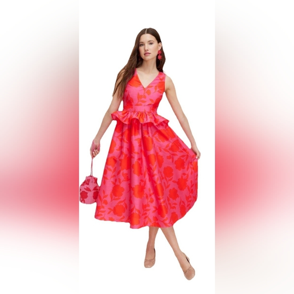 Kate Spade Pink and Orange Floral Midi Dress
